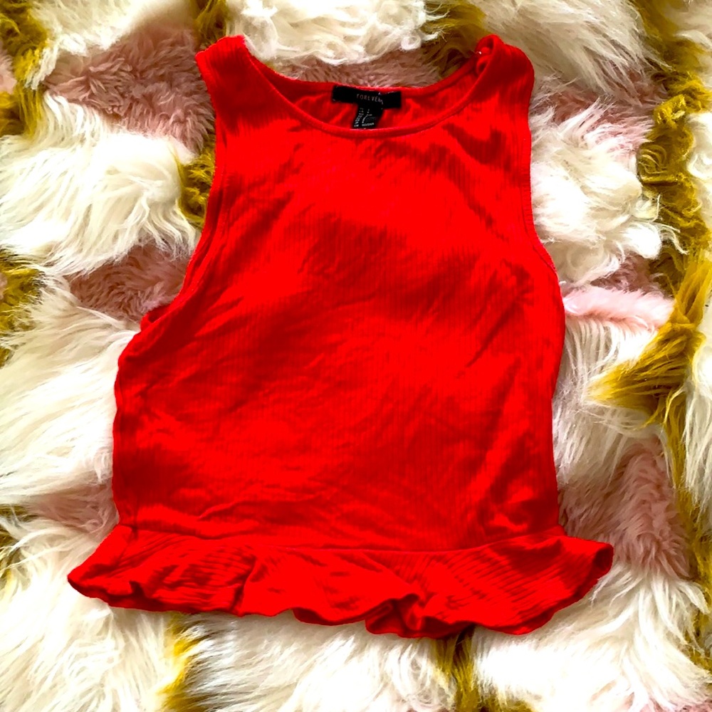 Red crop tank top with frill bottom